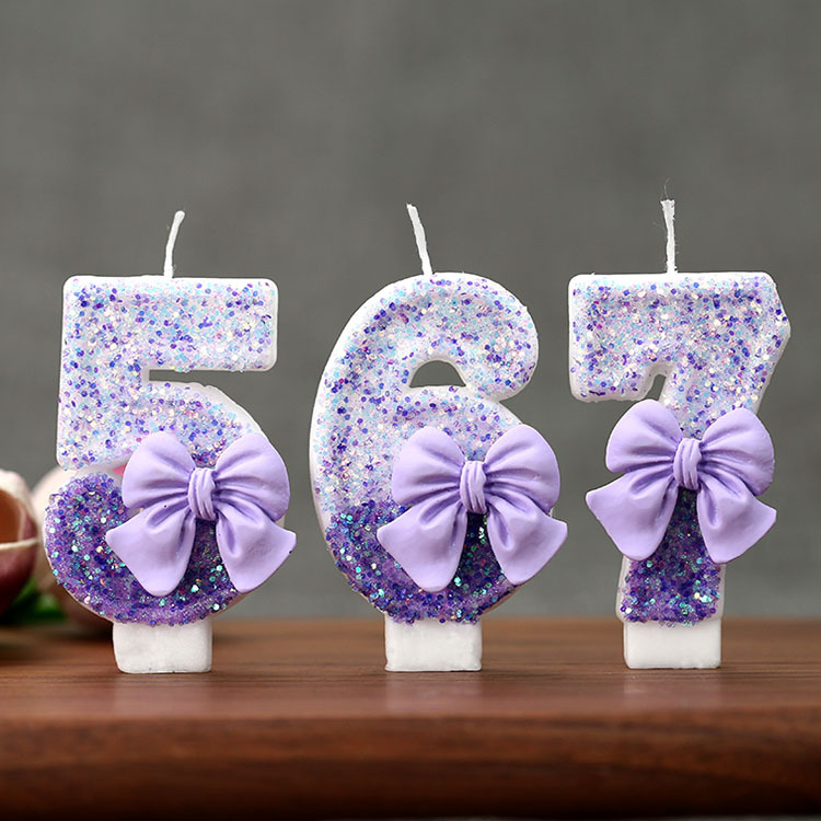 Candle Supply - Yaratıcı Simli Kademeli Mor Fiyonklu 0-9
